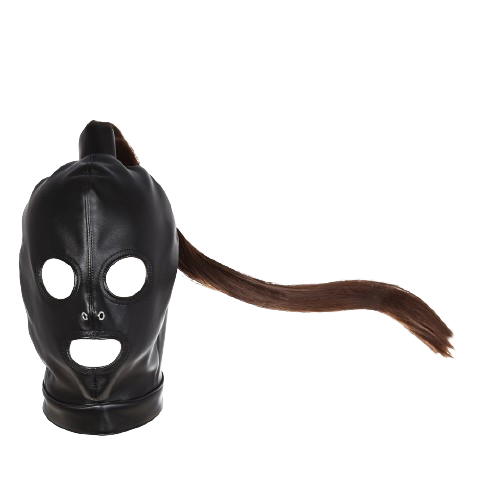 Slave Mask with Fake Hair - BDSM Sex Domination Fetish Black  Mask
