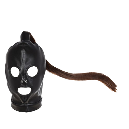 Slave Mask with Fake Hair - BDSM Sex Domination Fetish Black  Mask