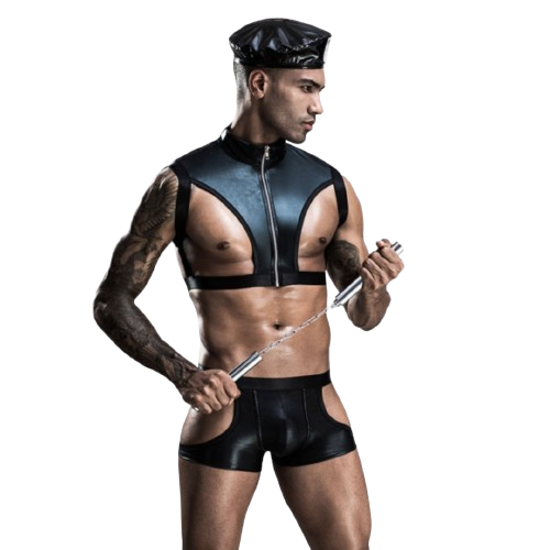 Special Agent - Seductive Costume for Men - Crafted from sleek latex, this tantalizing outfit includes a Policeman Hat, Top & Pants. 