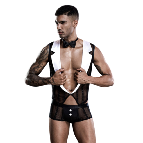 Elegance and eroticism are enclosed in this gigolo outfit. If you want to spice things up, this sexy gigolo costume is a must-have in your wardrobe. Material: Polyester & Cotton Packaging Includes: Top, boxer & bowtie. Measures Chest: 28.3" - 39.4" (72 - 100cm) Hip: 35.4" - 45.3" (90 - 115cm) One size suits for normal S-M