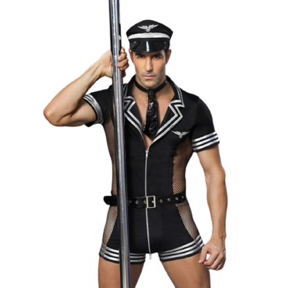 Erotic Policeman Uniform - Sexy Costume for Men - Package includes Bodysuit, Necktie, Hat & Belt.