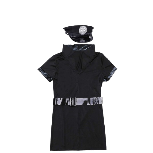 Women's Sexy Police Officer Costume - This alluring costume includes a dress, belt, hat, badge, and handcuffs made from daring PU leather and alluring polyester. Perfect for enforcing your desires and turning every night into an arresting experience!