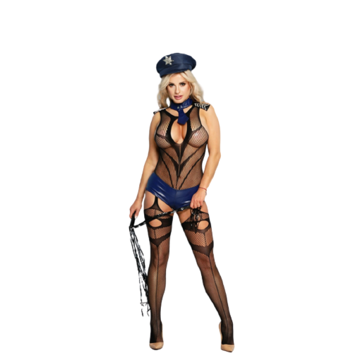 Women's Navy Officer Costume - This alluring costume includes a bodysuit, pants, hat, whip, and tie made from bold polyester and enticing PU leather. Perfect for taking command and starting a thrilling adventure on the high seas of desire! 