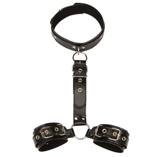 Bondage Handcuffs & Collar - BDSM Accessories for Couple Sex  Crafted from top-quality PU leather and sturdy metal, these accessories are designed to spice up your intimate moments. Whether you're new to BDSM or an experienced enthusiast, this set promises an unforgettable adventure. Shop Now!  DISCREET PACKAGING Materials: PU Leather & Metal Adjustable