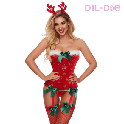 Women's Christmas Bodysuit - This festive bodysuit is designed to light up your Christmas. Made from comfortable nylon and spandex, it includes a bodysuit, stockings, and a charming hairband. Perfect for adding a playful twist to your holiday celebrations. Get ready to unwrap some holiday fun! 🎄🎁