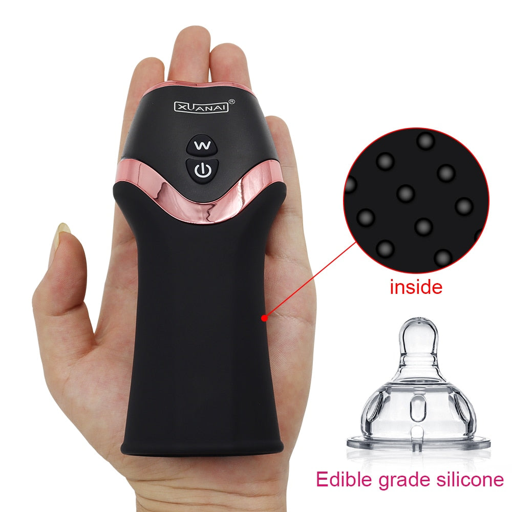 With this cock sucking machine you will experience the best blowjob of your life.  DISCREET PACKAGING  Measures: 4.5" * 1.6" (11.5cm * 4.2cm) Materials: Medical Silicone & ABS Certifications: CE, CCC, RoHS, FCC 12 Vibration Modes USB Charging  Working Time: 1.5 hours Charging Time: 3 hours Waterproof: Yes Weight: 4.1oz (116.8g)  Package Includes: Glans Training Vibrator & Charging Cable.  Notice: Recommended to use with lubes. Clean the product before and after 