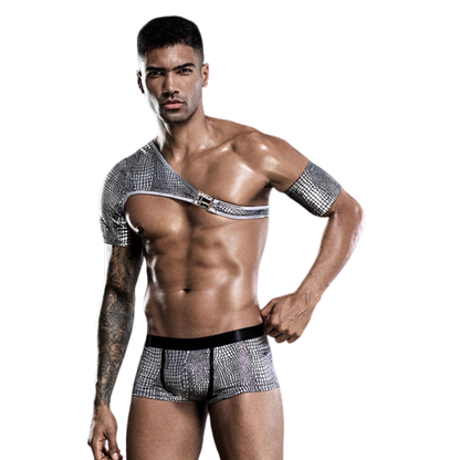 Sexy Gladiator Costume for Man - Erotic Uniform,  Crafted from premium latex, this package includes a bold vest and comfortable boxer shorts.