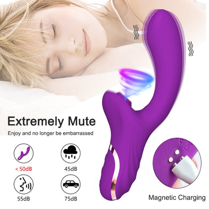 Suck & Fuck Vibrator is equipped with 2 powerful motors, provides 10 sucking modes and 10 vibration modes, with multiple intensities and vibration frequencies, each mode can bring you unimaginable pleasure! (Vibration and suction functions can be used at the same time).  Plus with the massage circles on the top of the vibrator, it can provide more fun. The clitoral sucker kisses your clitoris, testicles, nipples, earlobes, breasts, anus and all other sensitive spots, just like a lover's kiss and lick.