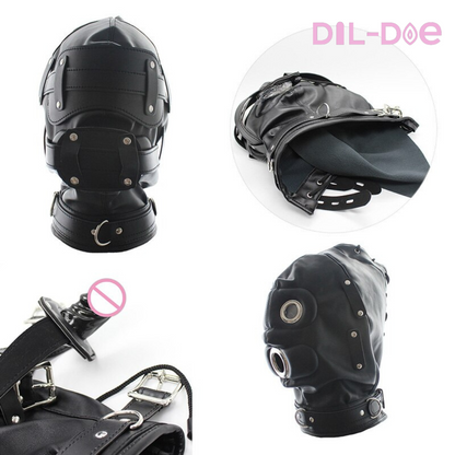 BLINDFOLD MASK & MOUTH GAG provides anonymity, mystery and supremacy. It can be used in a variety of sexual play and settings. There is a Buckle style Neck Brace O-ring around it that completes the look and may enhance the fantasy. Pull Your Slave around with a chain or leash. Soft leather-like material is smooth on the face and head and is comfortable enough to wear for hours if you so desire.