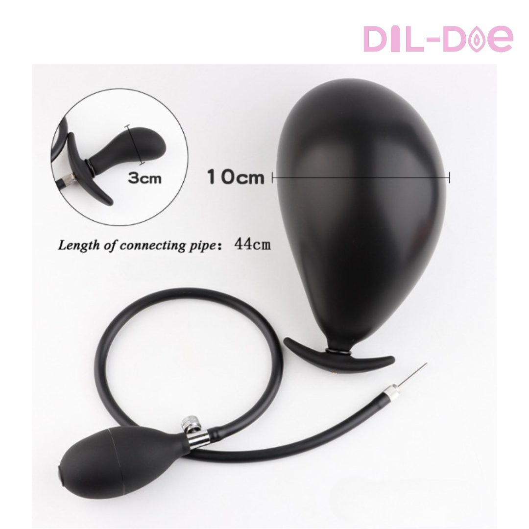 This Anal Plug Pump is highly elastic and explosion-proof, safe and suitable for anal and vaginal stimulation, masturbation and massage.  HOW TO USE: Unscrew the button counter clockwise to deflate it. Turn clockwise and tighten as you inflate.  DISCREET PACKAGING  Material: Silicone Waterproof: Yes Measures: 17.3" * 4" * 1.2" (44cm * 10.2cm * 3cm) Color: Black  Notice: Recommended to use with lubes. Clean the product before and after usage. Keep it dry and save in a secret place.