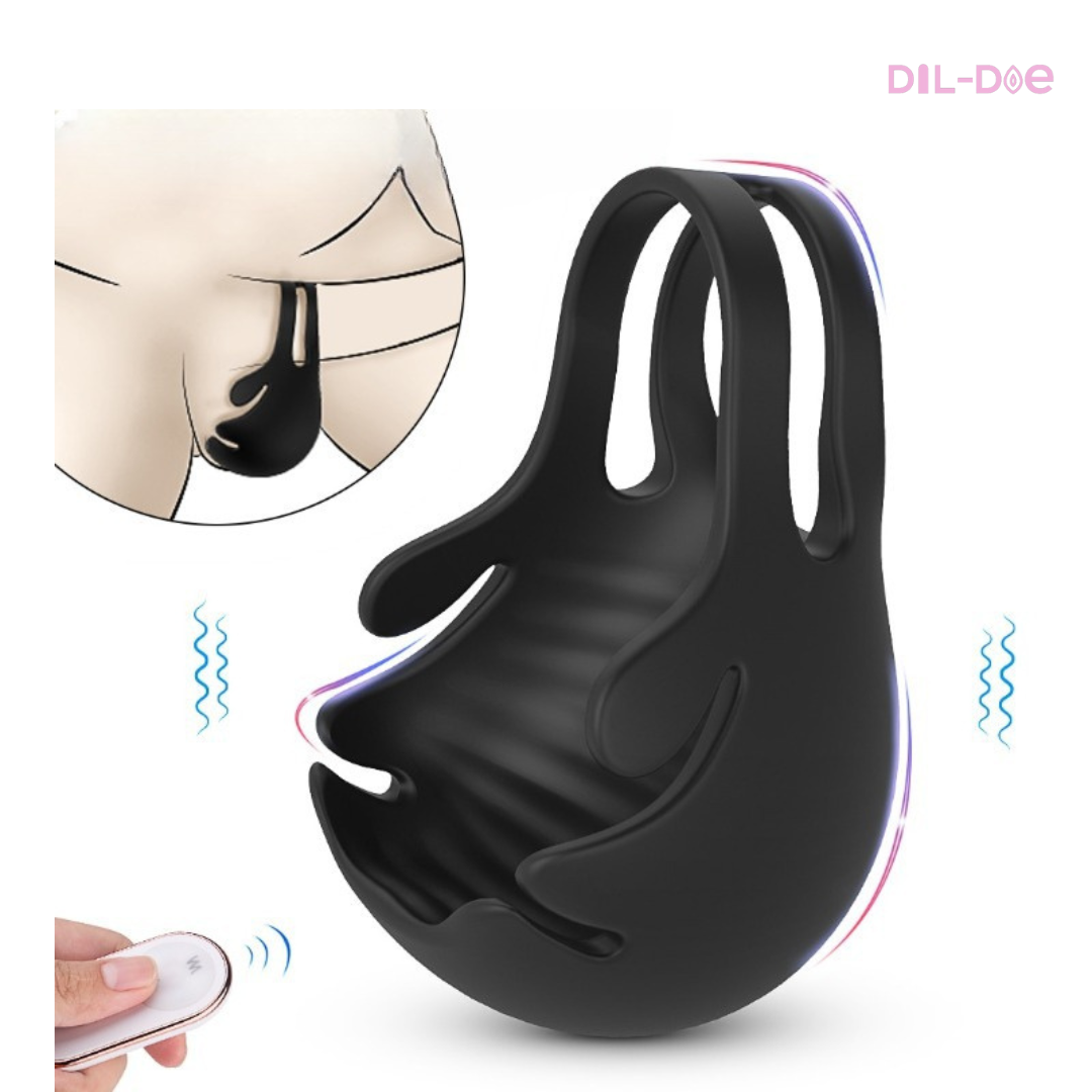 Testicle Vibrator Remote Control - Silicone Dick Ring 9 Vibrations: This 2 in 1 Remote Control Testicles Vibrator will give you continuous moments of well-being and pleasure. It is comfortable to be worn anywhere and at any time, stimulating both the testicles with a massage and the penis with its vibrating rings.
