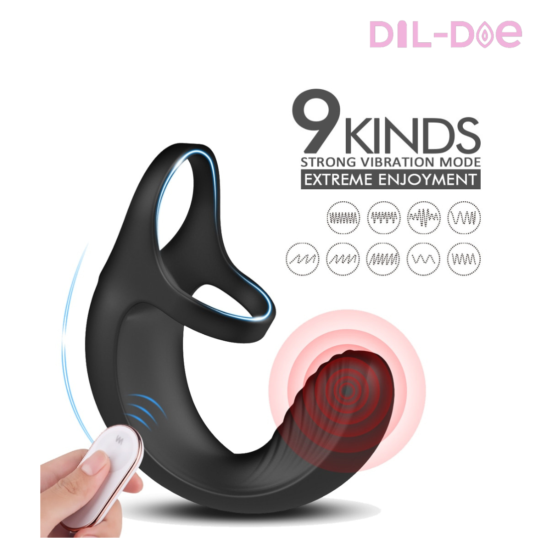 A complete sex toy for men, full of features that put man's sensitive points at the center of attention. A prostate and testicular massage with a vibrating ring, the ultimate in pleasure.  DISCREET PACKAGING  Material: Silicone Certification: CE 9 Vibration Modes Remote Control Distance: 16-33ft (5-10m) Low Noise: <40dB Measures: Shown in the Second Picture. USB Charging Waterproof: Yes
