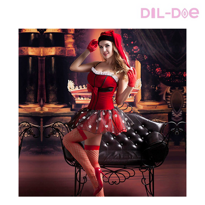 Women's Enchanting Christmas Dress - Crafted from delicate lace, it includes a mesmerizing dress, matching panties, a festive Christmas hat, enchanting gloves, and stockings. Perfect for spreading holiday cheer and embracing the spirit of the season! 🎅🎄🎁✨