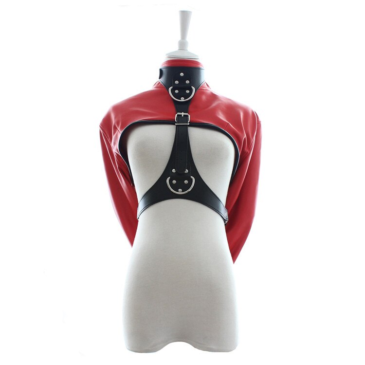 If you like to play to take control, have a spicier and transgressive relationship, use this Submissive Straitjacket and have all your orders obeyed.  DESCRIPTION Buckling collar with D-ring on the front, and 3 buckles back closure. The additionable buckling single strap can be used to bind the hands together. The vertically and horizontally adjustable chest straps have two buckles fanstening and a D-ring decoration.