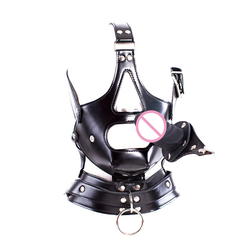 Slave Mask with Mouth Gag - BDSM Master & Slave Humiliation - Put on this Slave Mask with Mouth Gag and let yourself be controlled. With the removable plug, you will scream with pleasure or bite the plug silently.
